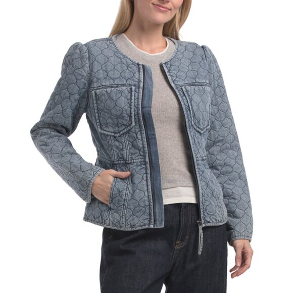 DEMOCRACY Blue Long Sleeve Quilted Peplum Jacket - Picture 1 of 2
